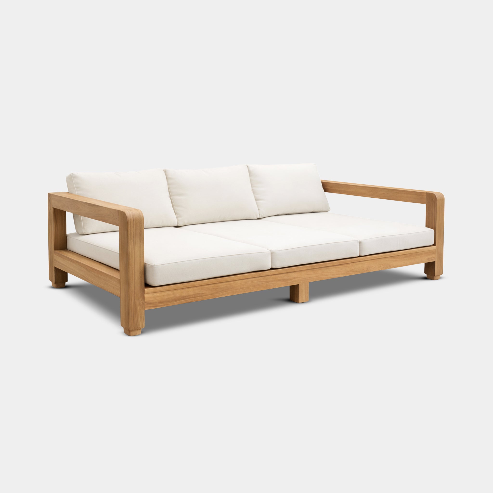 Krabi 100% reclaimed teak daybed with wide armrests and minimalist frame, handcrafted in Chiang Mai, Thailand.