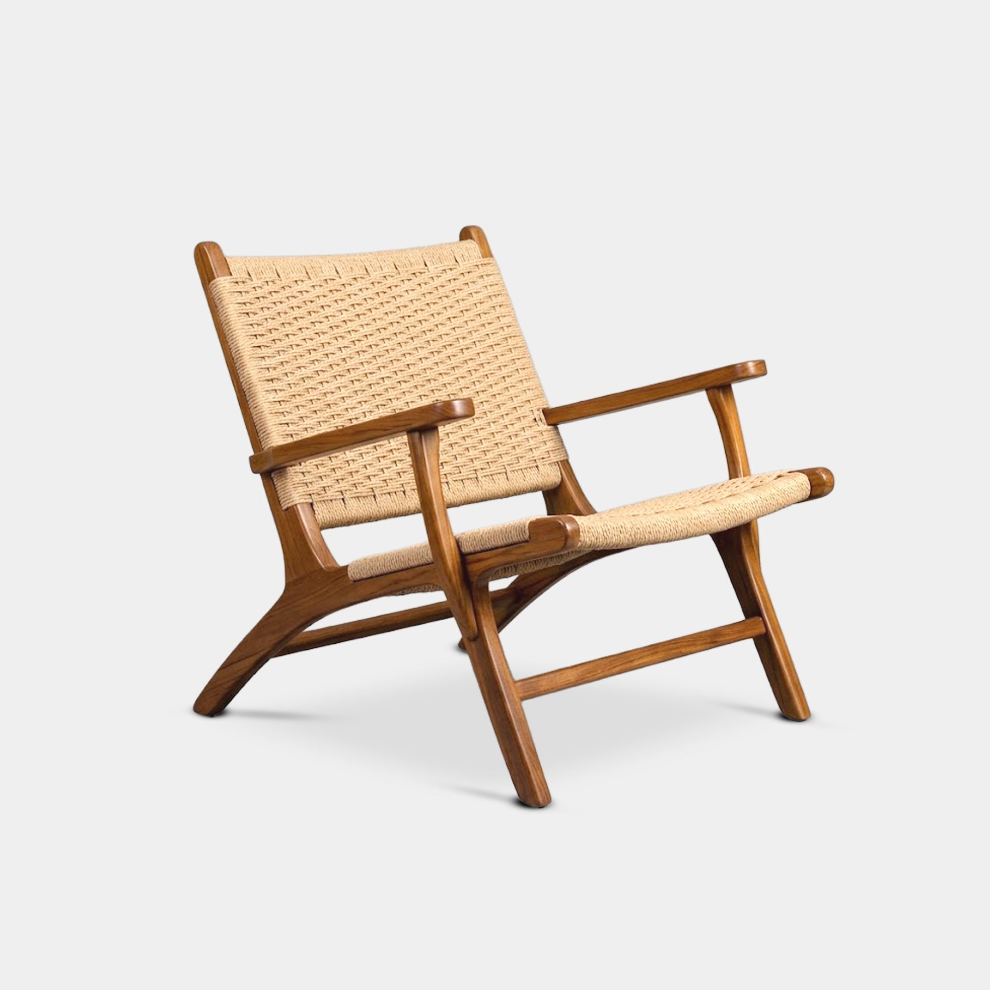 Saba reclaimed teak easy chair with oversized natural rope weave, handcrafted in Chiang Mai, Thailand from 100% reclaimed old teak.