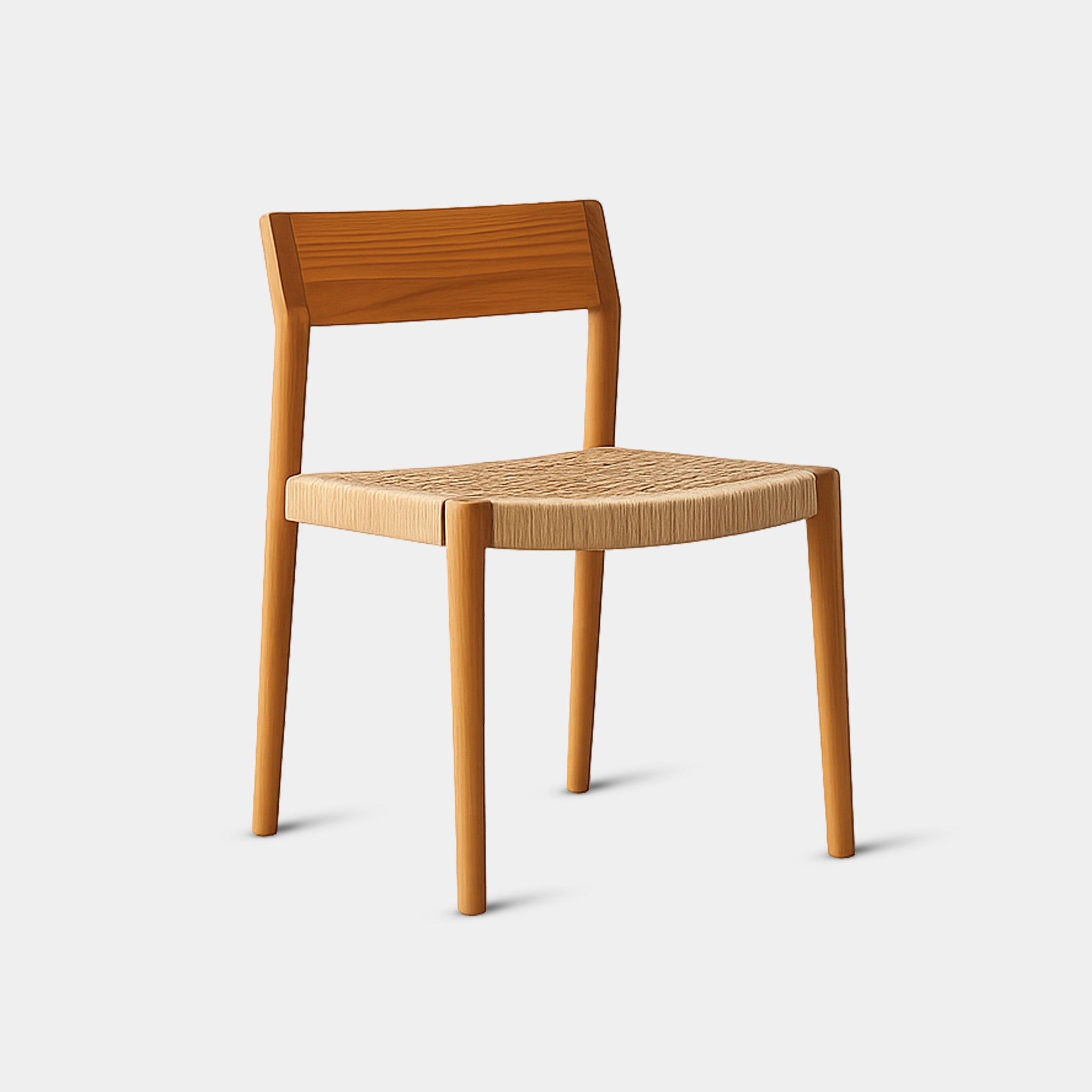Basil 100% reclaimed teak dining chair with natural paper-cord weave seat, handcrafted in Chiang Mai, Thailand.