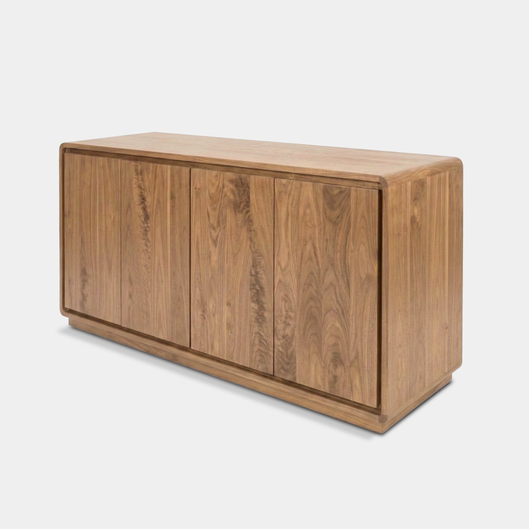 Jasmine 4-door reclaimed teak sideboard with recessed plinth base and Hafele hinges, handcrafted in Chiang Mai, Thailand.