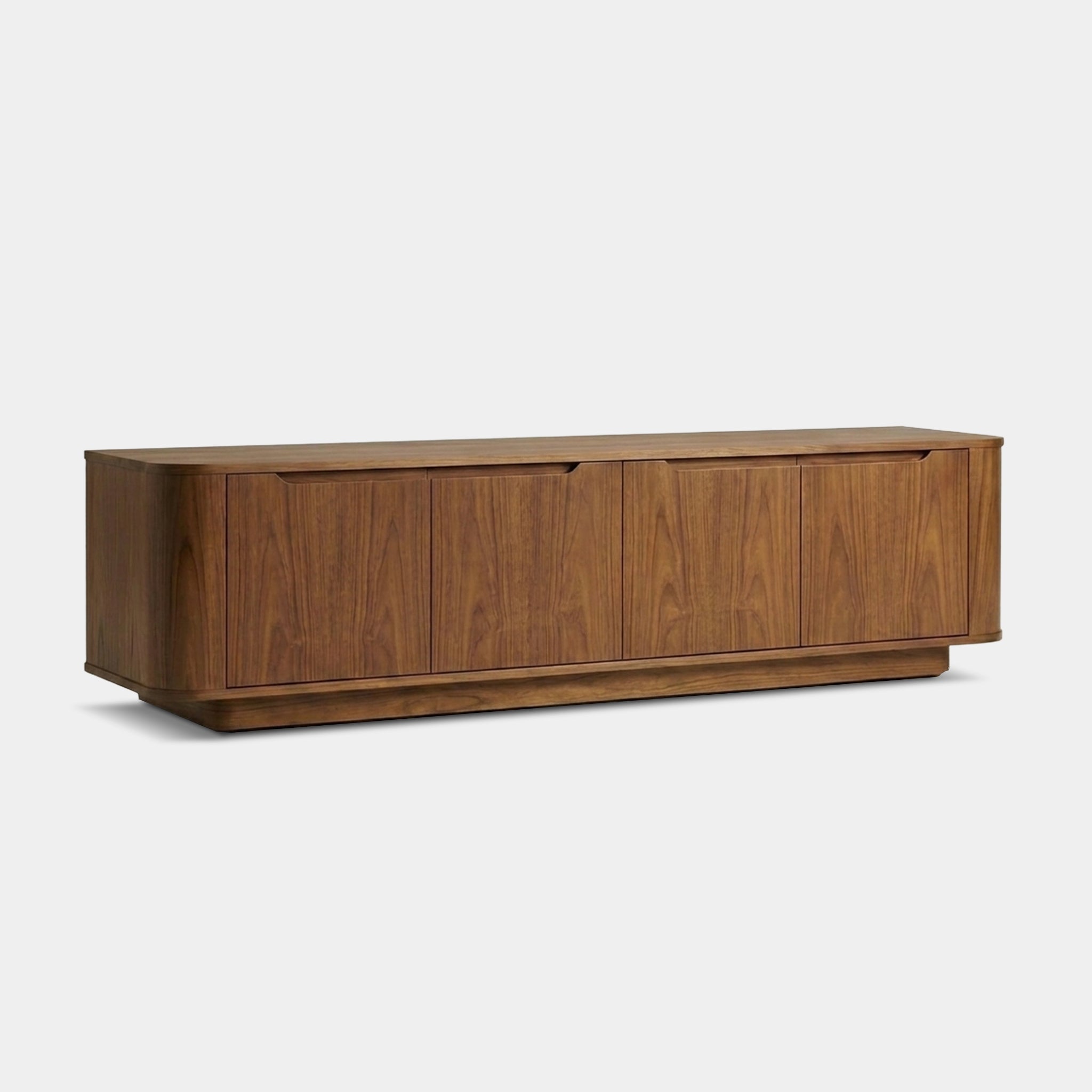 Kanda minimalist TV cabinet with integrated handles, handcrafted from 100% reclaimed old teak in Chiang Mai, Thailand.